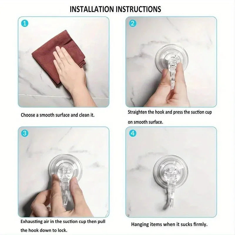 2pcs Suction Cup Hooks Clear Reusable Heavy Duty Vacuum Suction Cup Hooks Glass Kitchen Bathroom Hooks for Towel Qme
