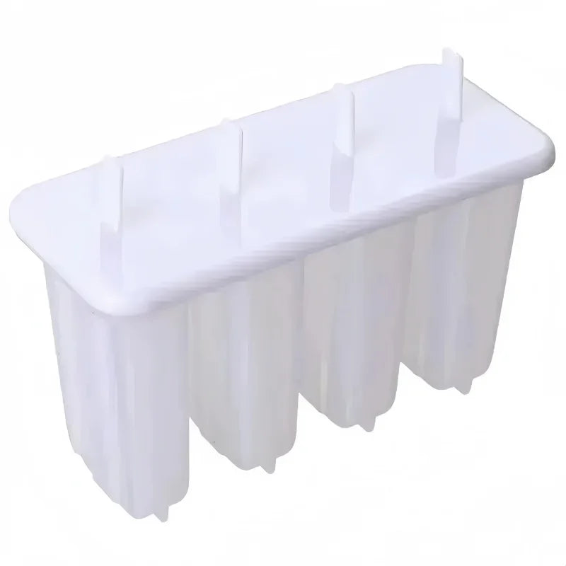 4 Sticks Popsicle Mold Set with Lid Reusable Homemade Ice Cream Frozen Popsicle Tray Household Frozen Popsicle Tray Qme white 1pc