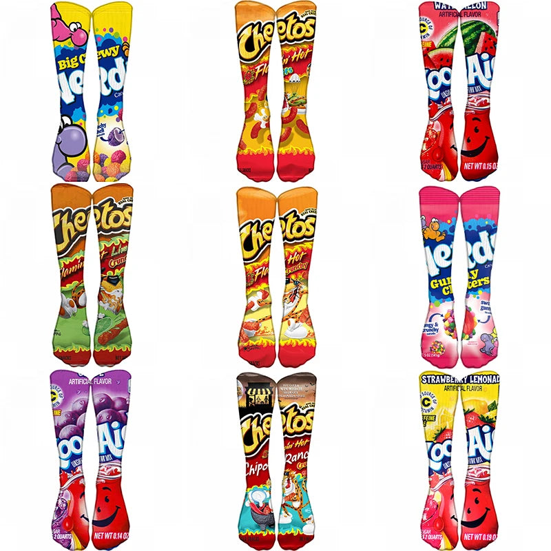 Fashionable Potato Chip Printed Socks Skateboard Youth Unisex Qme