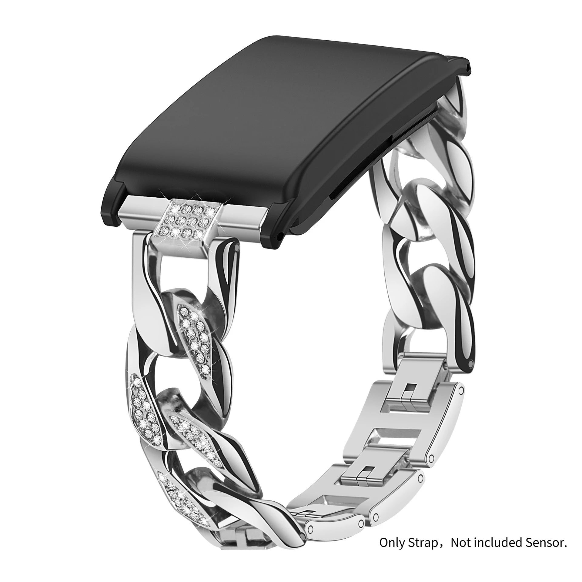 Women Metal Strap for Whoop 4.0 Lady Steel Bracelet Wristband Diamond-Studded Denim Chain for Whoop 4.0 Qme Silver Not included Sensor