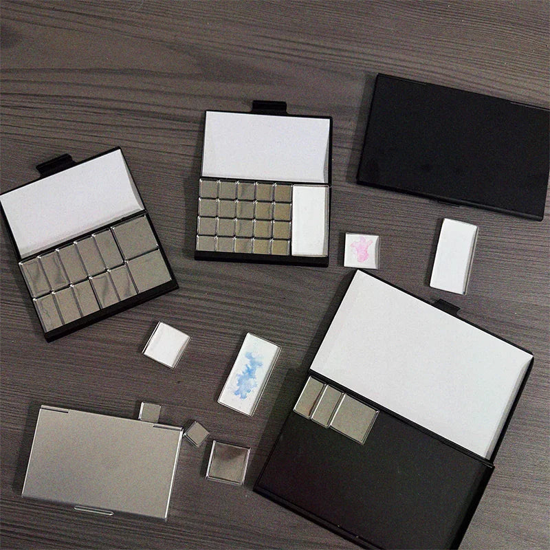 Watercolor Box Packaging Grid Travel Magnetic Aluminum Palette Qme