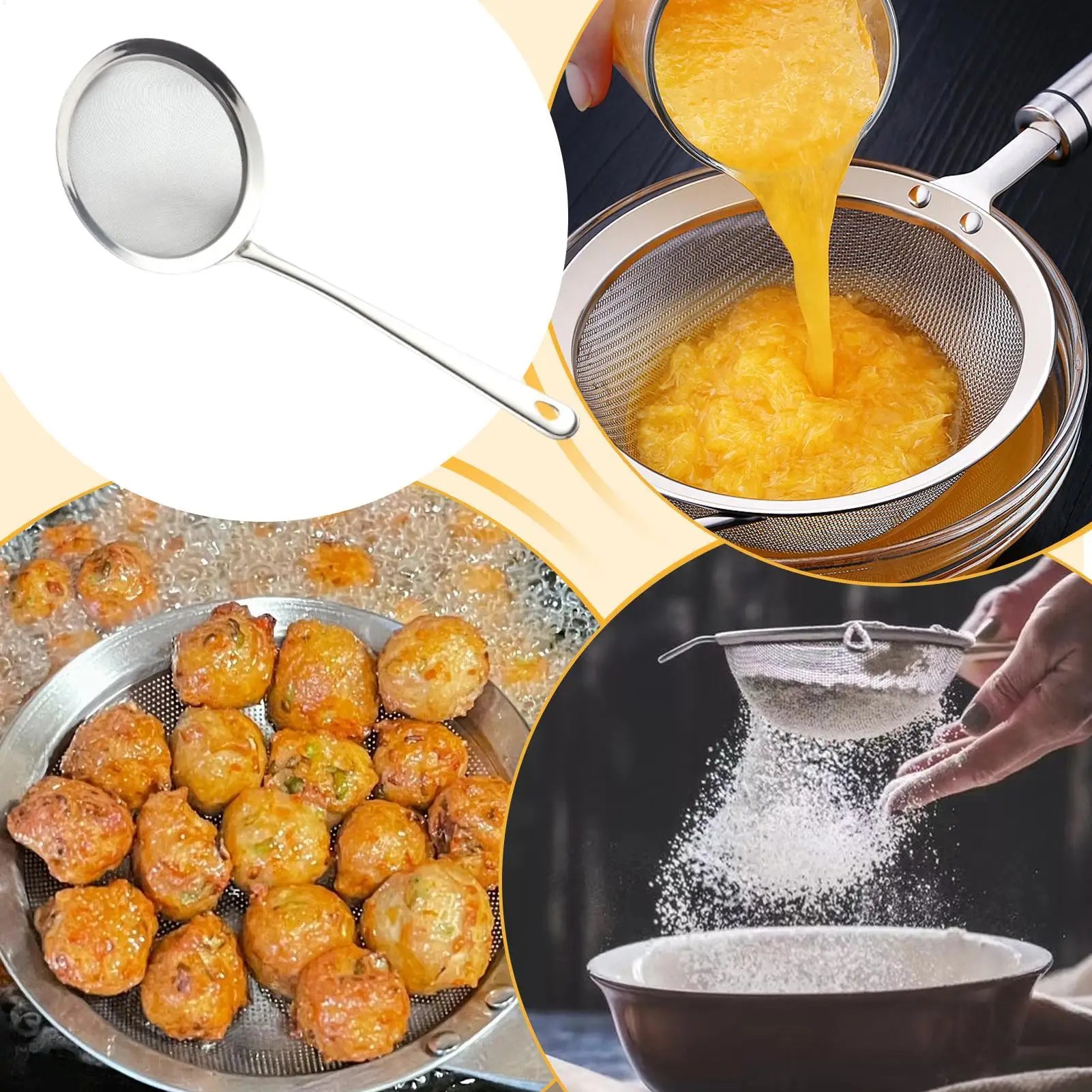 Fine Mesh Sieve Kitchen Colander Handle Multi-purpose Baking Cooking Qme