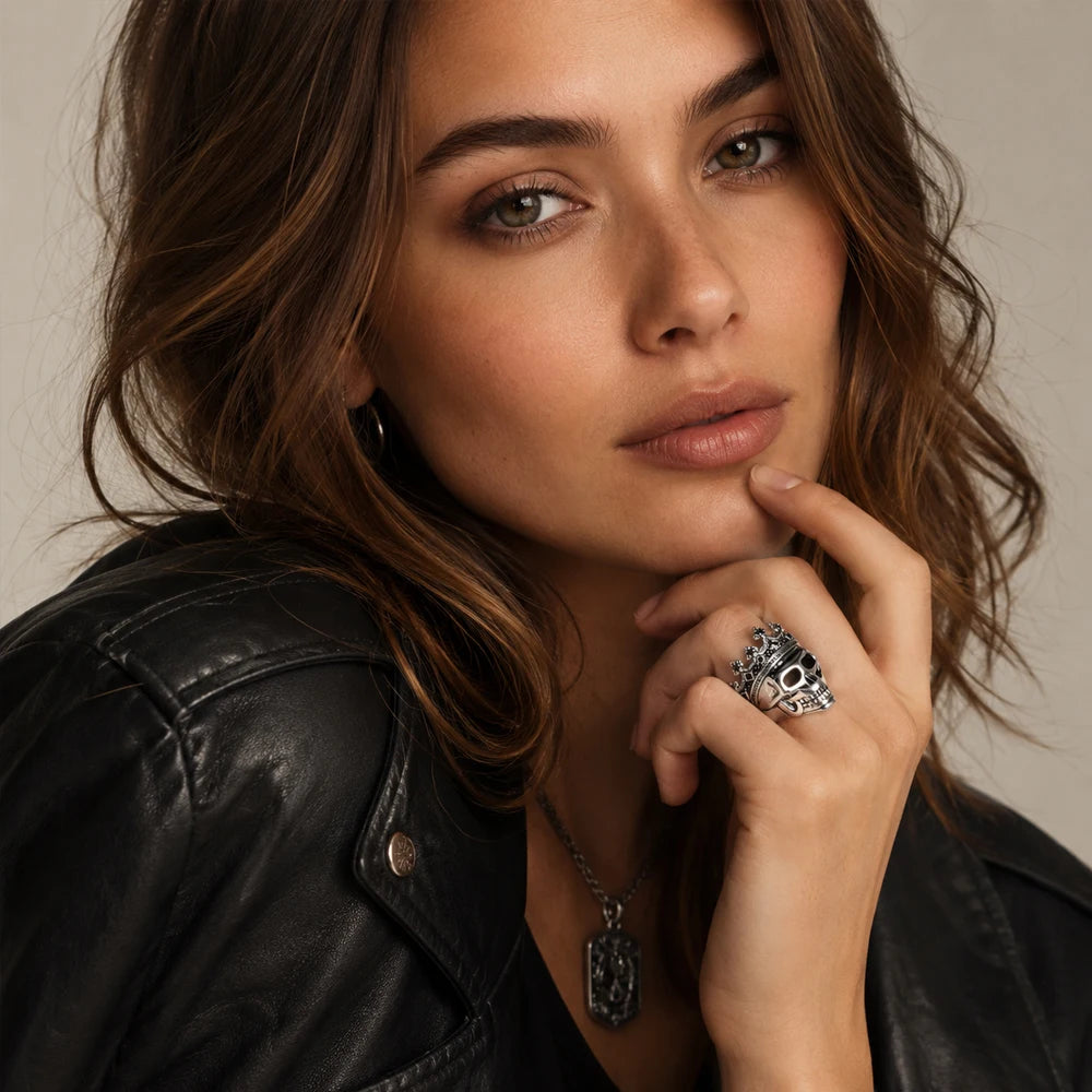 Skull King Signet Ring,Europe Fine Jewerly For Women,2022 Brand New Bohemia Lucky Gift In 925 Sterling Silver Qme