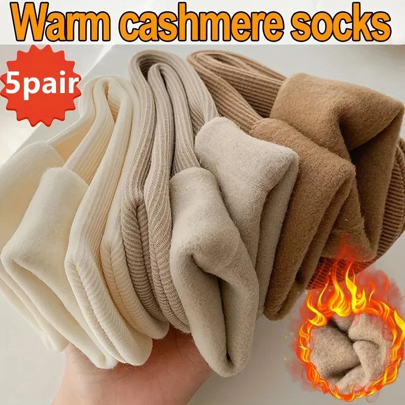 5Pairs Women Winter Thermal Socks, Fleece Lined Thick Warm Crew Socks, Soft Cozy Floor Sleeping Socks Qme