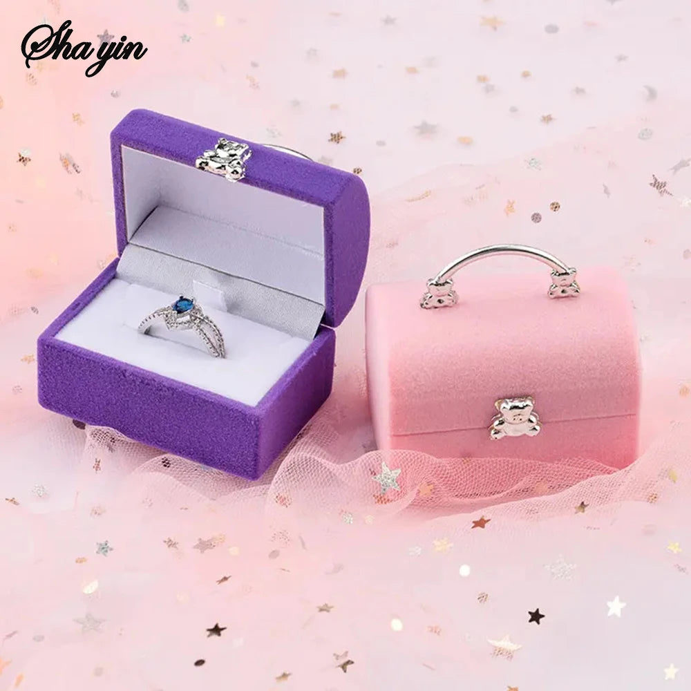 1 Piece Small Jewelry Box Velvet wedding Ring box Necklace Display Box Cute Bear Gift box Container Case for Jewelry Packaging Qme