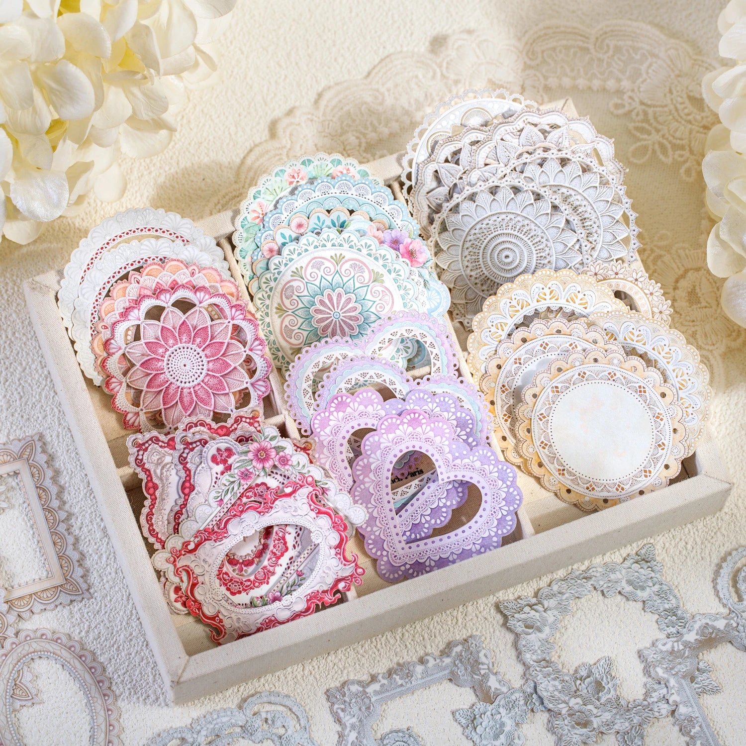 20 Sheets Lace Series Scrapbooking Decorative Stickers for DIY Photo Frame Collage Decoration Craft Supplies Qme
