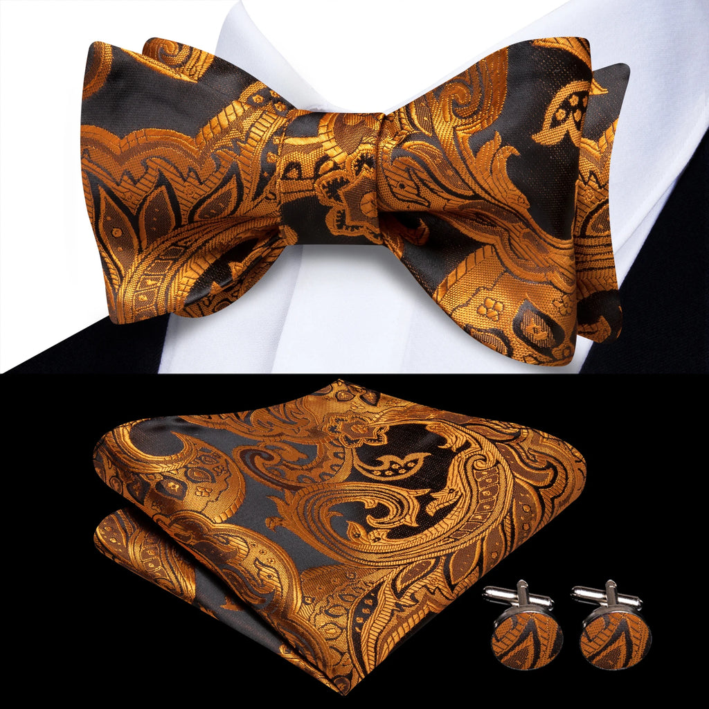 Pink Orange Sky Blue Hi-Tie Mens Bow Tie Pocket Square Cufflinks Set Self-tied Butterfly Knot Bowtie for Wedding Business Gift Qme HT-LH-2288