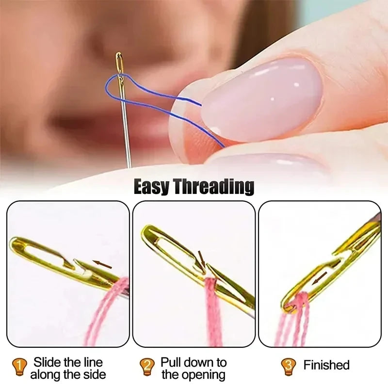 12PCS Side Holes Blind Needles Sewing Stainless Steel Elderly Needle Household DIY Jewelry Beading Threading Apparel Needles Qme