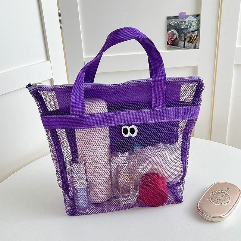 Portable Breathable Mesh Toiletry Bag Compact Organizer for Seaside Trips Swimming Fitness Daily Travel Storage Qme purple 1pcs