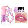 4 Colors Bowknot Bracelet Keychain Lip Oil, High Shine Hydrating Glitter LipGloss, Mirror Water Lip Glaze Non Sticky Lip Makeup Qme 04 Grape Soda