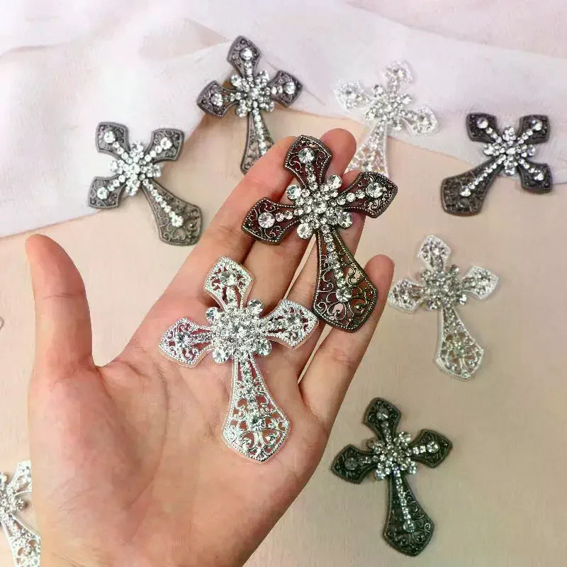 2/10Pcs Vintage Cross Crystal Center Flatback Rhinestone Decorative Accessories For Diy Brooch Craft Making Qme