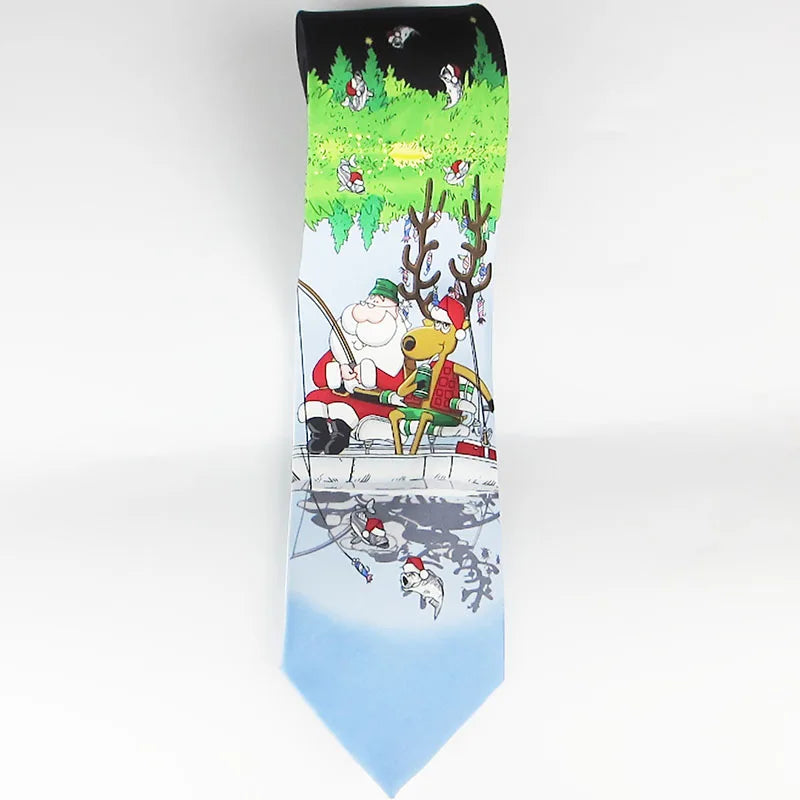 Luxury Silk Tie Man Green Wide Necktie Print Red Black Deer Sleigh Qme RT8