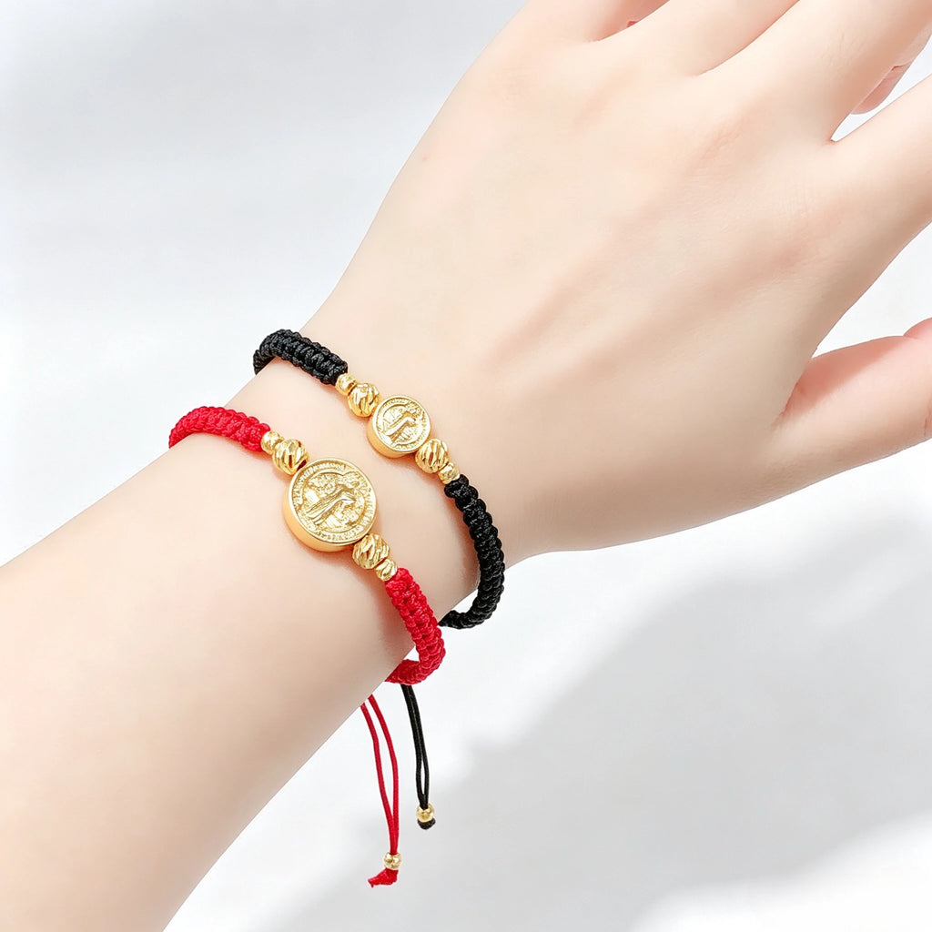 Adjustable St. Benedict Red Black Rope Braided Bracelet Gold Plated Protection Religious Jewelry for Men Women Daily Party Gift Qme