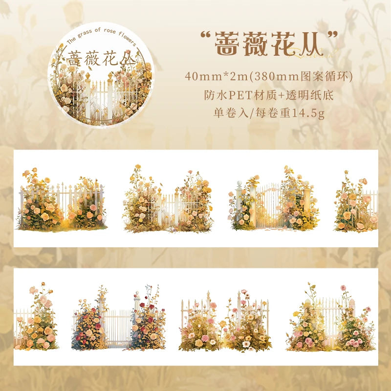 2m/Roll Greenfield Flower Wall PET Landscaping Tape DIY Handbook Decorative Scrapbooking Stickers Student Stationery Supplies Qme C 40mmX200cm
