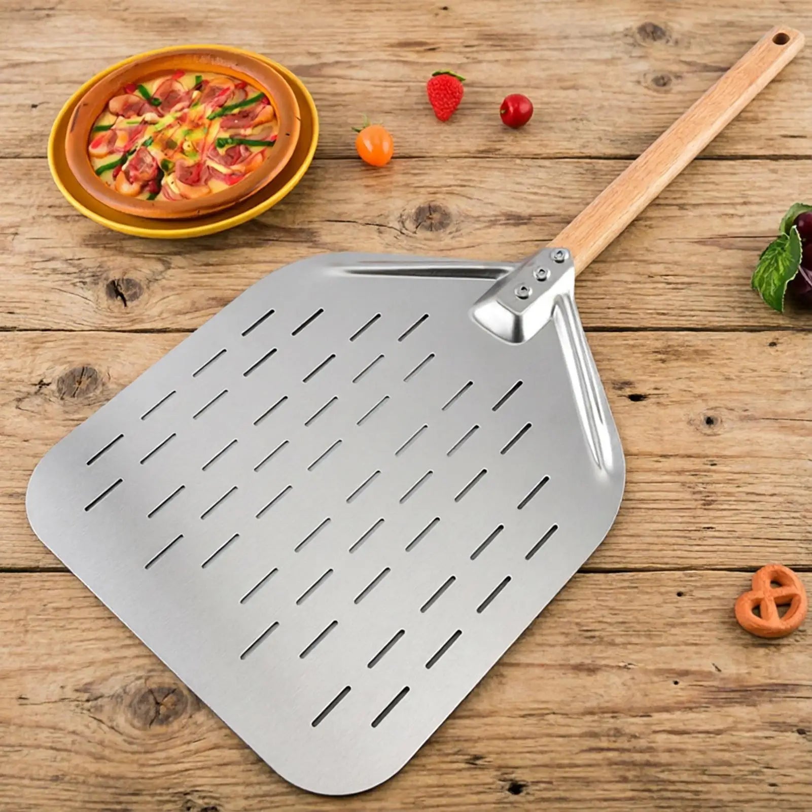 Pizza Paddle Stainless Steel Perforated Turning Oven Tool Spatula Qme