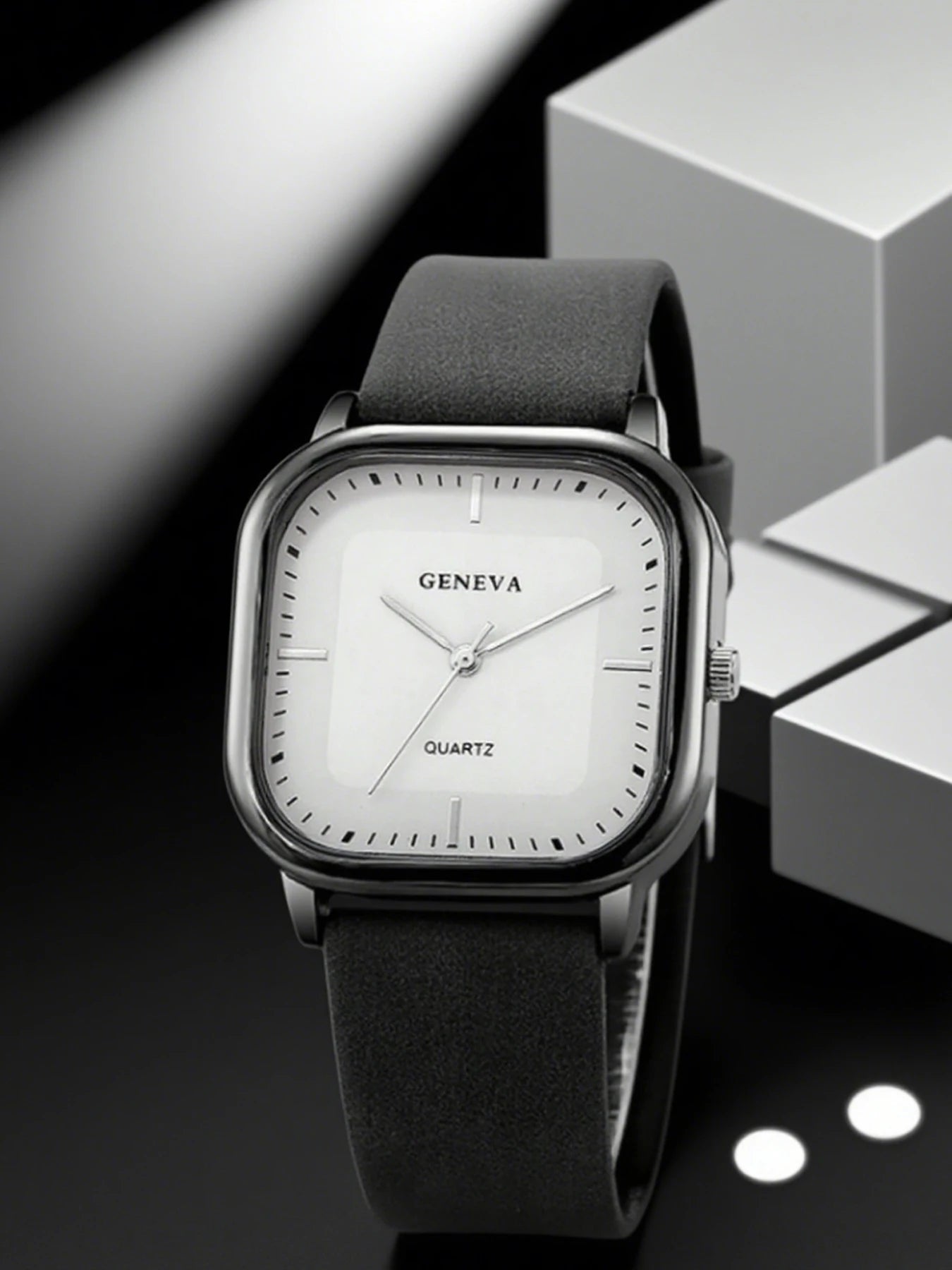 All Black Simple Square Dial Ladies Leather Watch, Fashion Minimalist No Numeral Design Quartz Wristwatch Gift for Students Qme Rose