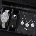 Affordable and high-end feel! Rose gold watch+necklace, earrings, ring, bracelet set Qme Silver