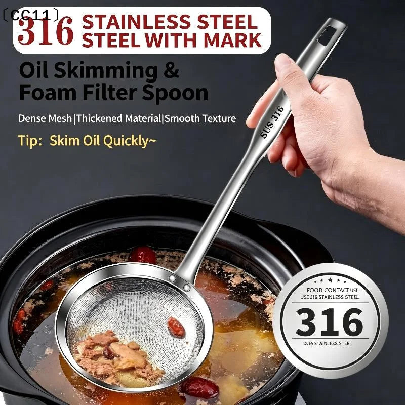 Stainless Steel Fat Skimmer Spoon Fine Mesh Grease Foam Removing Oil Qme