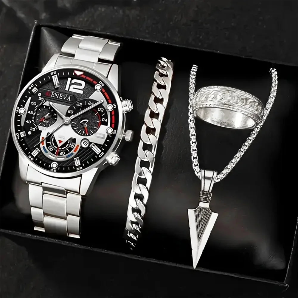 Fashion Mens Watches Luxury Stainless Steel Quartz Wrist Watch Calendar Luminous Men Business Casual with Male Sports Bracelet Qme Silver