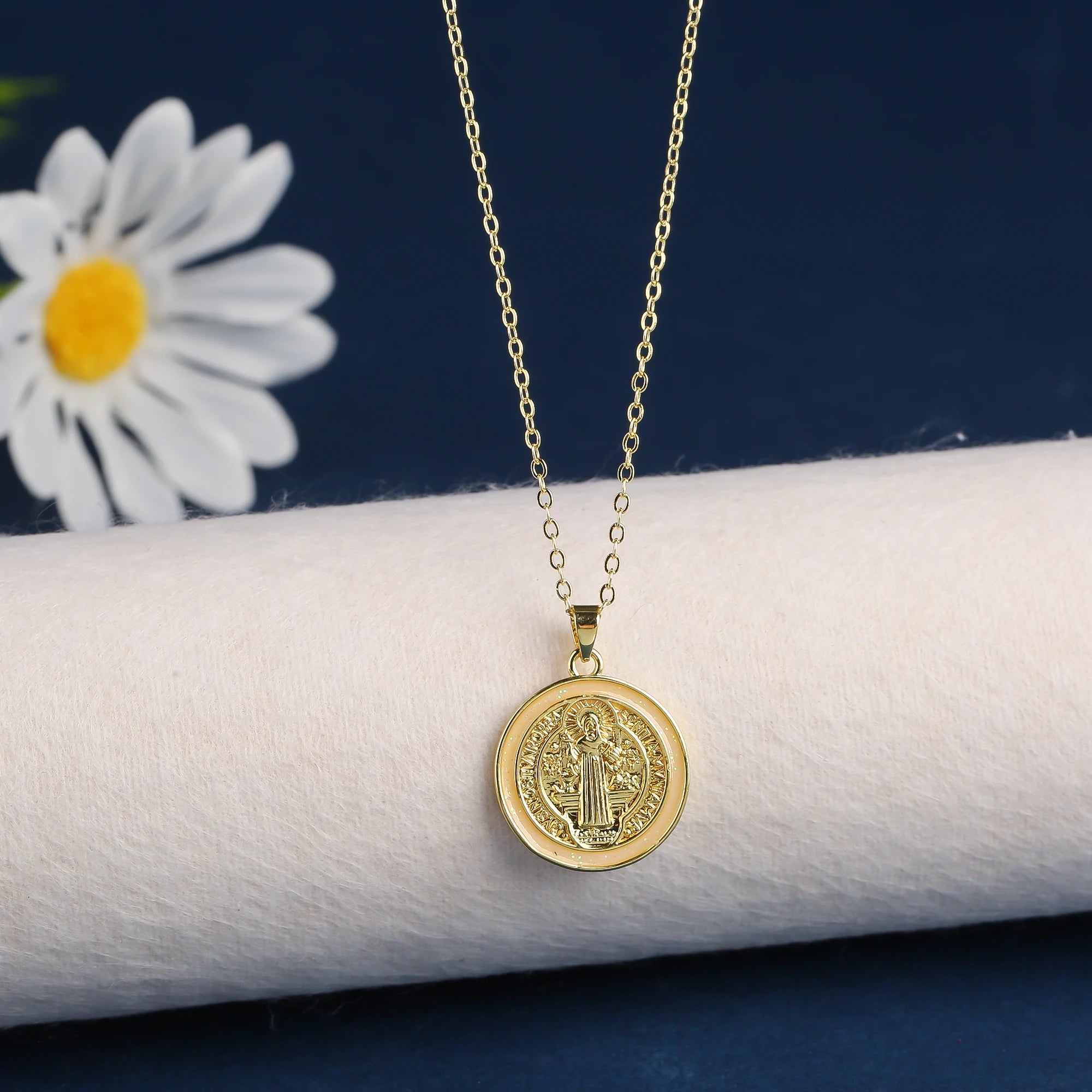 Religious Style Stainless Steel Round Zirconia Oil Drop Pendant Necklace Fashion for Man Woman Friendship Jewelry Party Gift Qme Necklace 6