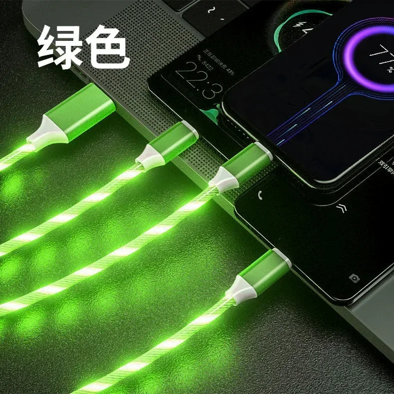 Glowing Cable LED light Micro USB Type C Cable 3A Fast Charging For Samsung iPhone Xiaomi Phone Flowing Streamer USB C Data Cord Qme green