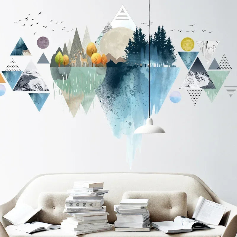 Nordic Triangle Dreamy Mountain Wall Stickers Living Room Bedroom Qme