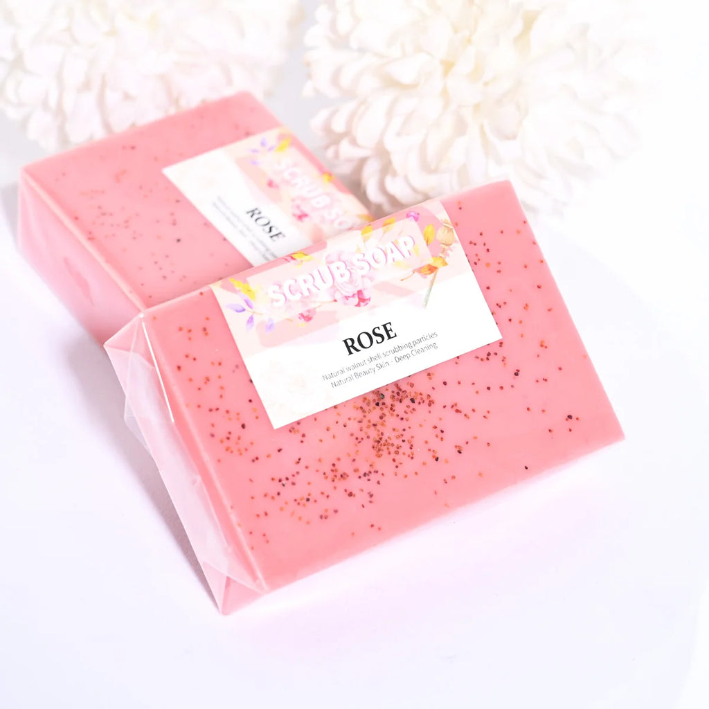 M+ Pure Natural Rose Essential Oil Handmade Walnut Particle Soap Qme