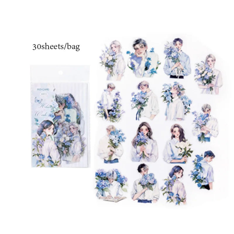 Sticker Pack 30sheets/bag Rose Bouquet Fashion Stickers Scrapbook DIY & Journal Planner Decoration for Phone Case Notebook Qme 3