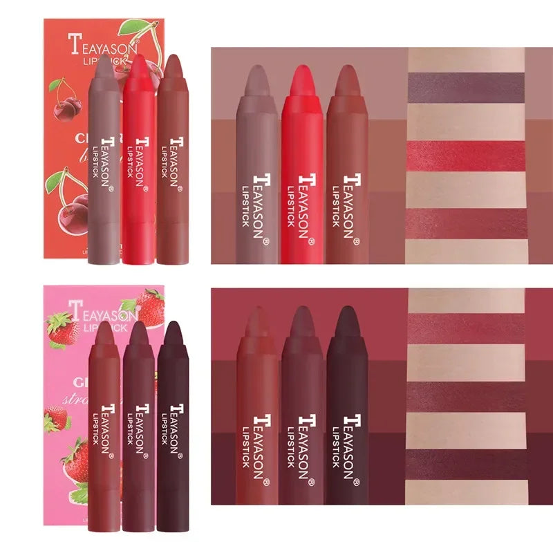 3pcs/set Velvet Matte Lipsticks Set Long Lasting Waterproof Sexy Red Nude Lip Stick Tint Pen Natural Makeup Beauty Cosmetic Qme