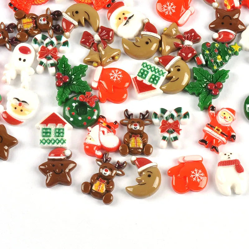 20Pcs Xmas wreath/Elk/Sock Resin Embellishments Christmas Flatback Cabochons Handmade Decorations DIY Crafts Party gift c4104 Qme