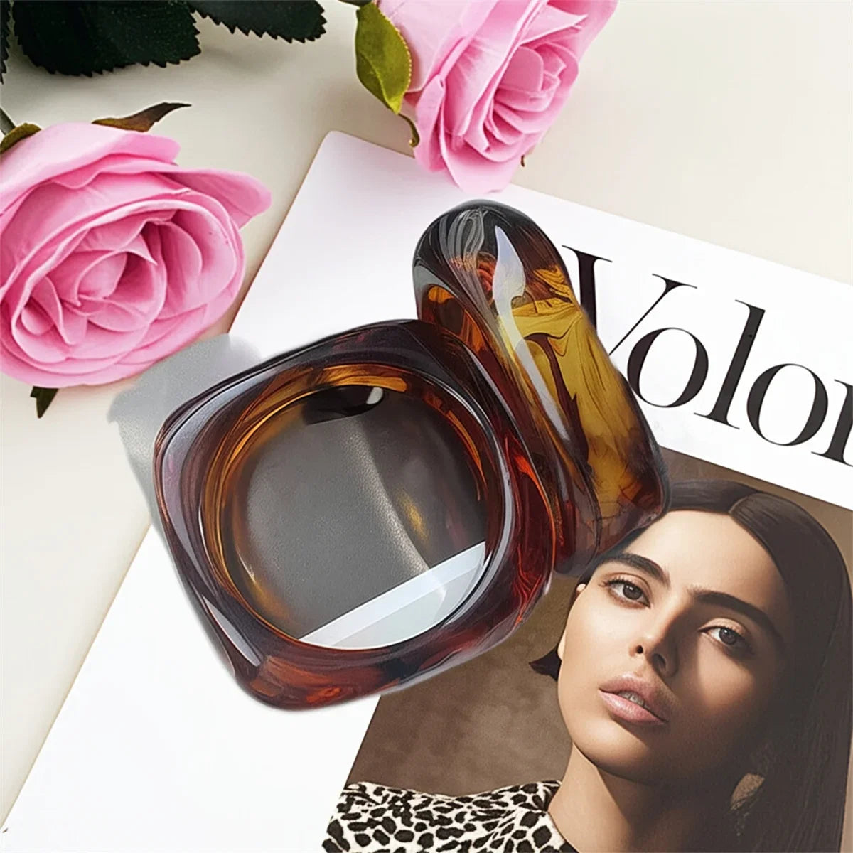 Fashion Summer Trendy Color Clear Wide Version Square Acrylic Resin Bracelet Women Girl Ins Party Travel Jewelry Hip Hop Bangle Qme touzhong 63mm