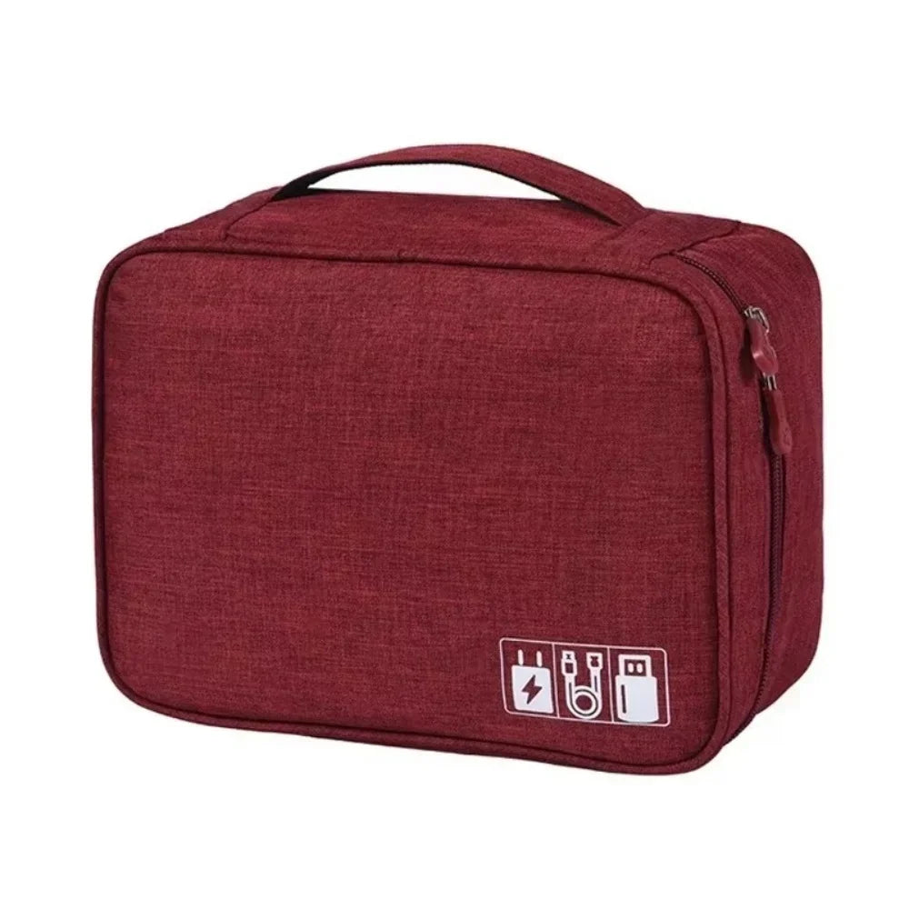 Travel Portable Digital Storage Bag USB Gadget Waterproof Cable Organizer Pouch Electronics Devices Accessories Pack Storage Bag Qme Double layer Red