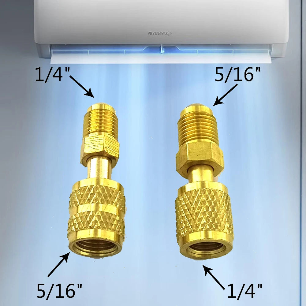 2PCS Vacuum Pump Brass R410a Adapter 5/16 SAE F Quick Couplers To 1/4 SAE for Air Conditioning Adapter Quick Coupling Tools Qme Default Title