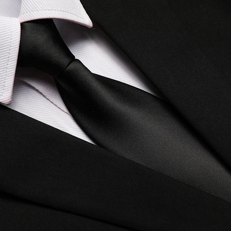 Men's Elegant Thin Solid Necktie Black Zipper Tie Formal Casual Wear Qme RT3