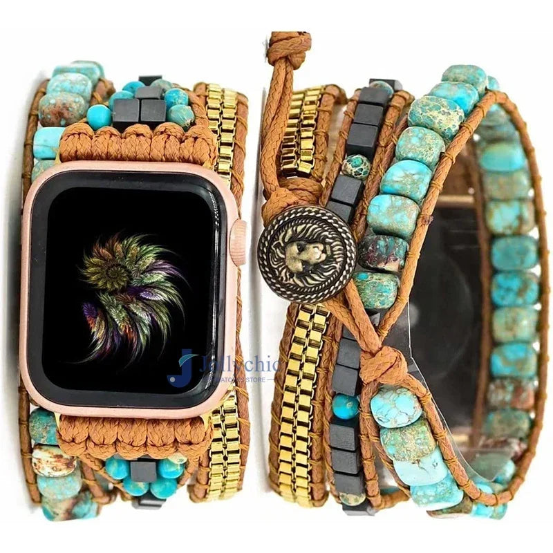 Bohemia Strap for Apple Watch Ultra Band 49mm 44mm 45mm 41mm 42mm 38 Handmade Natural Beads Bracelet Iwatch Series 8 7 6 Se 5 3 Qme