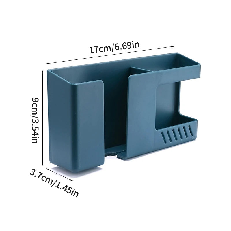 1PC Wall-Mounted Non-Punching Remote Control Storage Box Rack TV Air Conditioning Mobile Phone Charging Rac Qme BLUE