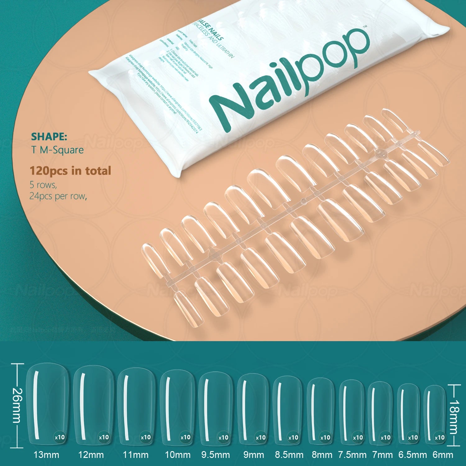 NAILPOP False Nails Acrylic Press Coffin Artificial Clear Fake Nail Qme Clear M-Square 120