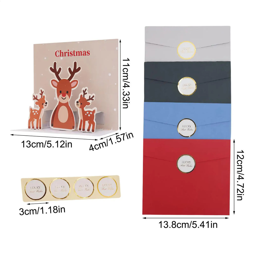 Merry Christmas Cards 4 Santa Elk Gingerbread Man 3D Holiday Decor Qme