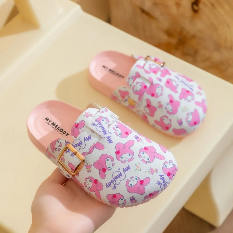 Hello Kitty Cartoon Print Fleece-Lined Cute, Non-Slip Birkenstock-Style Student Sandals Lightweight Slippers with Closed He Qme