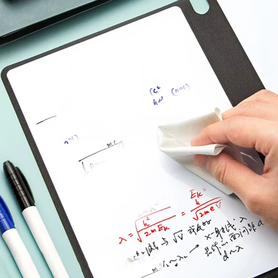 A5 Reusable Whiteboard Notebook Set with Whiteboard Pen Erasing Cloth Leather Memo Pad Weekly Planner Portable Stylish Office Qme