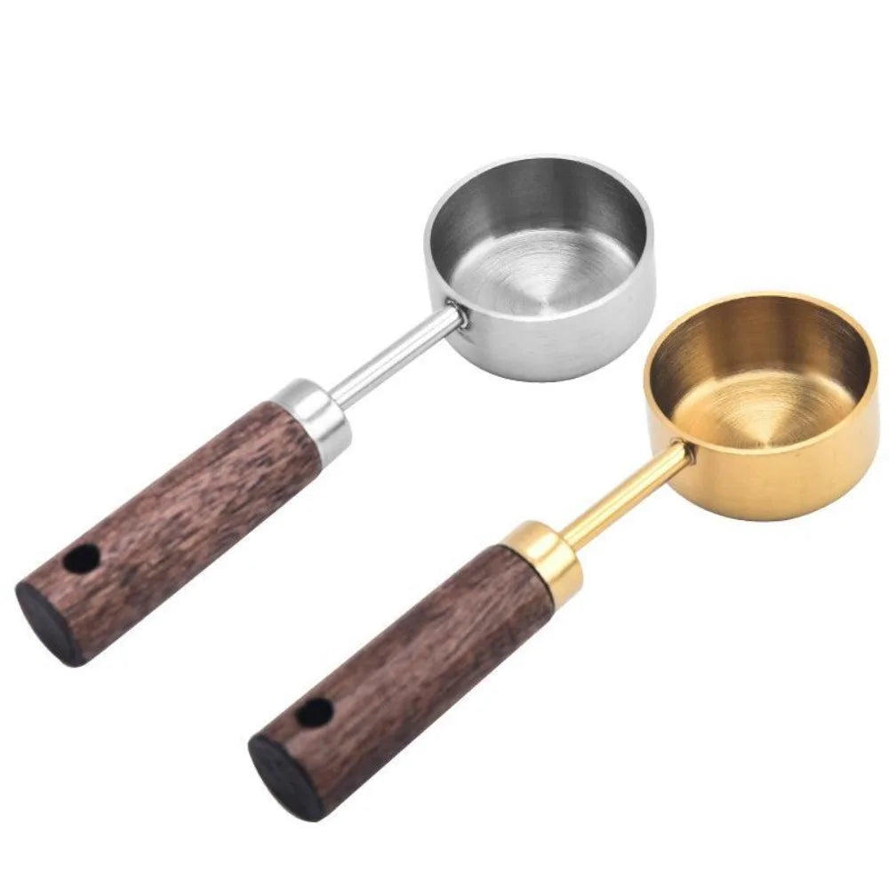 Wooden Coffee Scoop Stainless Steel Long Handle Measuring Spoon Qme