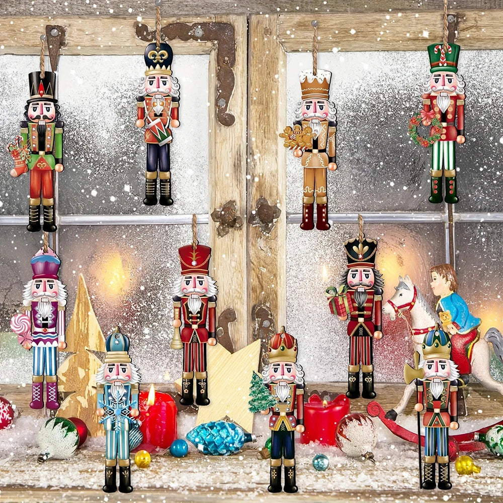 12PCS Nutcracker Wooden Decorative Set - Christmas Gift, Party Decoration And Home Decor Qme