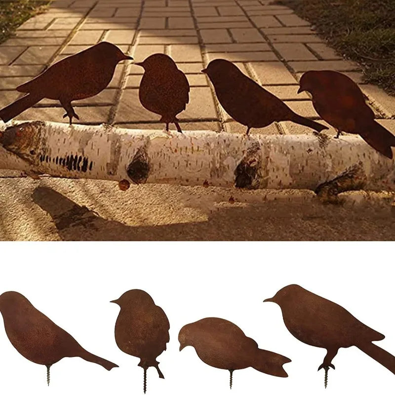 4Pcs Rusty Metal Bird Iron Decoration Outdoor Gardening Bird Shaped Crafts Fence Decor Retro Garden Decorations Birds Wholesale Qme