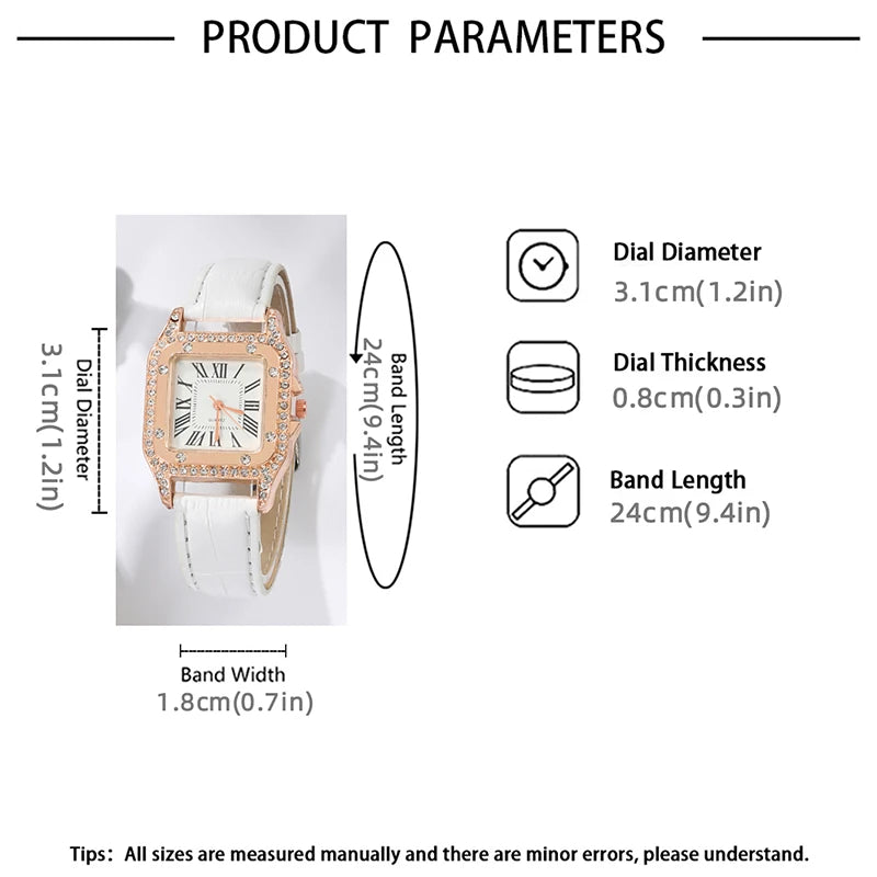 2pcs/set Luxury Women's Watch Set Analog PU Leather Wrist Watch Fashion Luxury Elegant Alloy Wristwatch Couple Watch Qme