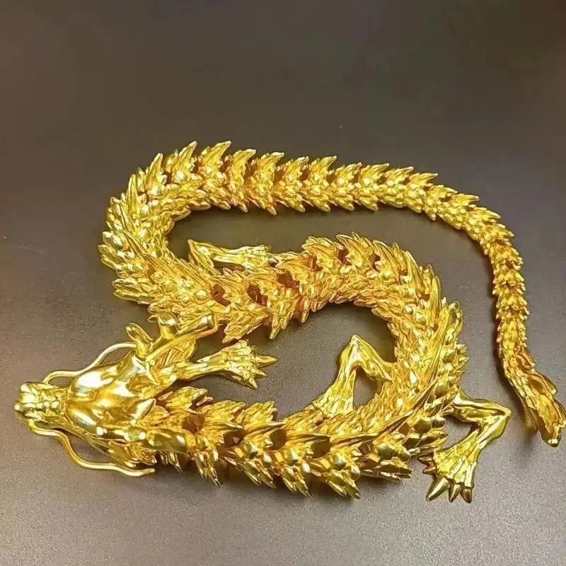 3D alloy golden dragon statue with movable limbs - home desktop decoration, symbol of power and good luck Qme