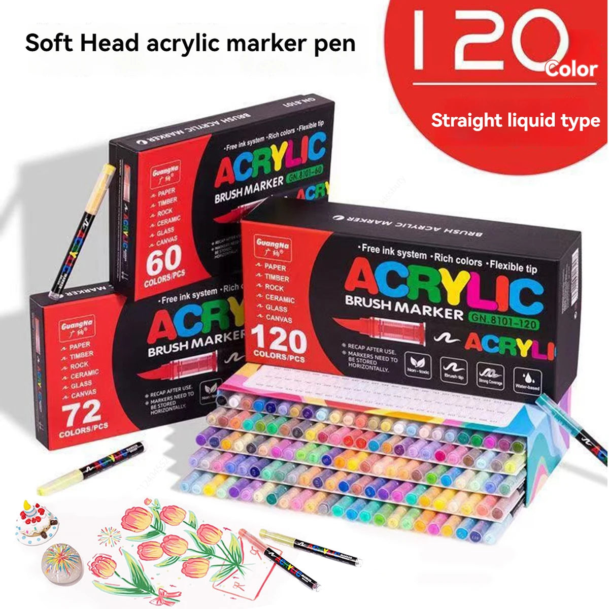 72-120 Colors Acrylic Paint Pens Markers Brush Tip Paint Markers For Rock Painting Wood Canvas Stone,Christmas Gift DIY Crafts Qme