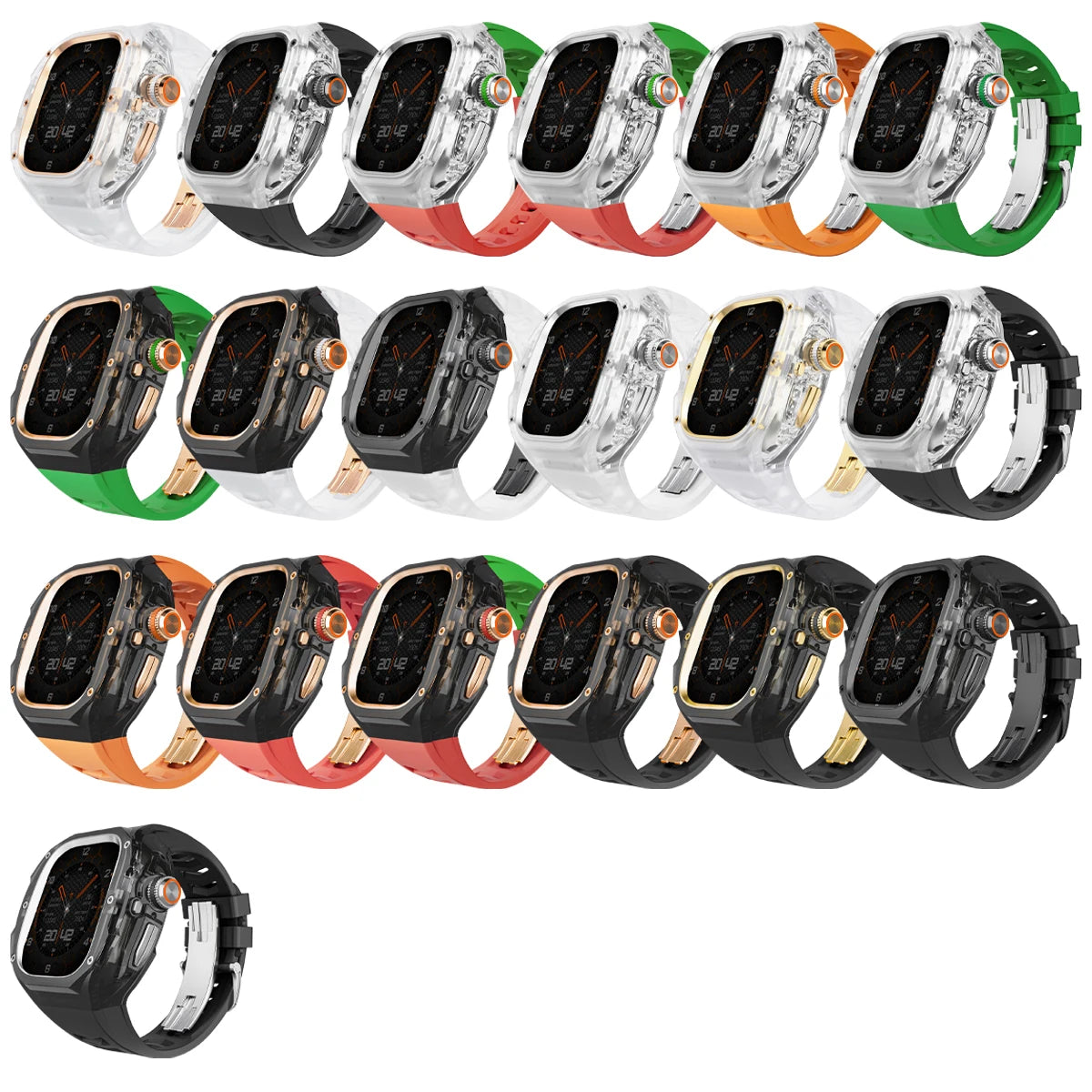Refit Mod For Apple Watch Ultra 3/2 49mm Transparent Case Silicone Band Refit Kit For iWatch Series 11 Metal Butterfly Buckle Qme