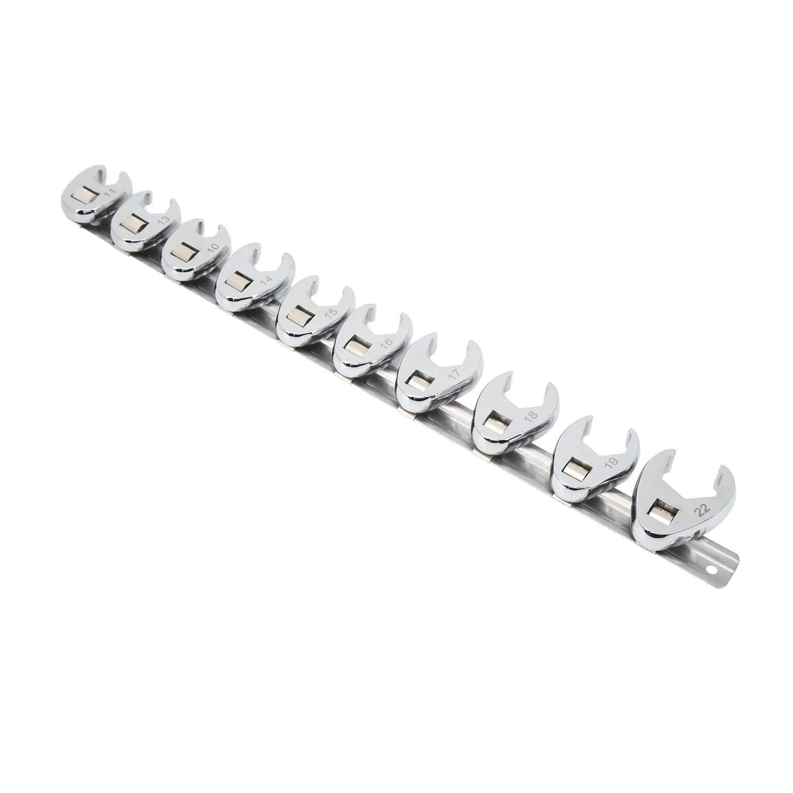10pcs Chrome Plated Wrenches Crows Foot Wrench Set 10mm to 22mm Sizes Nut Wrench for 3/8in Drive Ratchet Qme as show
