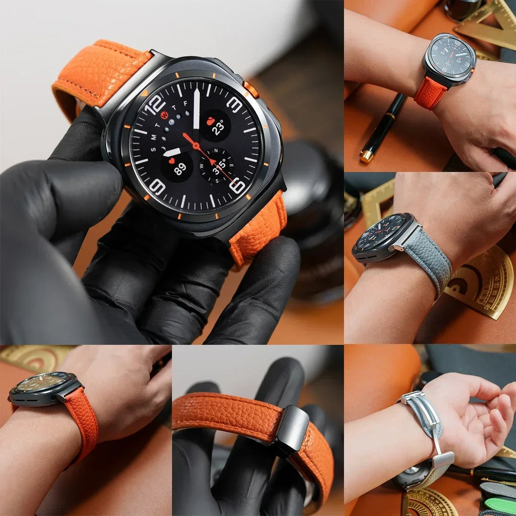 Leather Strap For Samsung Galaxy Watch Ultra 47mm Comfortable Magnetic Bracelet Wristband Galaxy Watch 7 Ultra Belt Accessories Qme