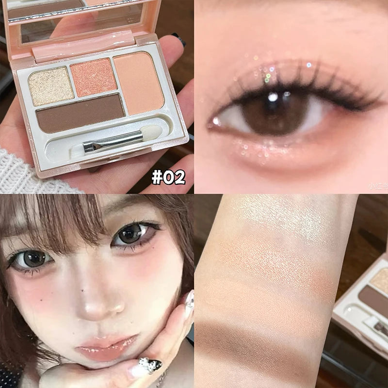 ART VALUE 4 Colors Eyeshadow Palette Glitter Pearlescent Matte Eye Shadow Shimmer Makeup Lasting Eye Makeup Contouring Highlight Qme 02